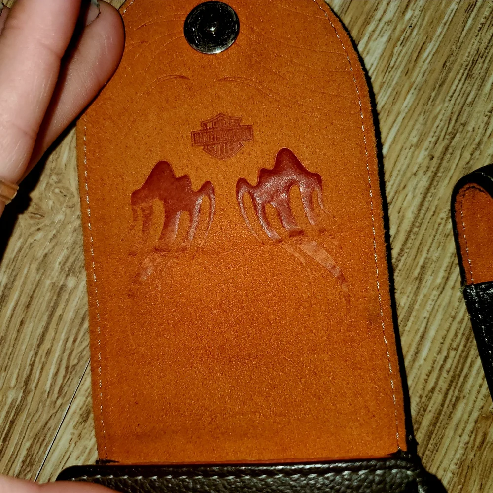 Black Leather Phone Holster with Orange Accents